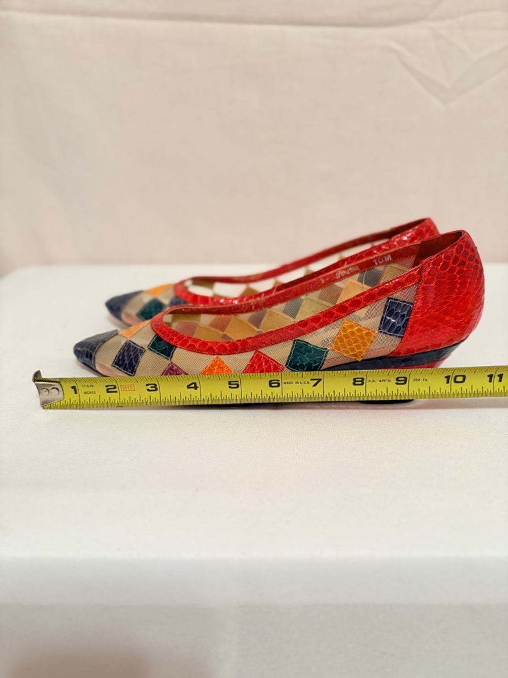 Multicolor Patchwork Pointed Toe Flats with Red Trim - Picture 5 of 9